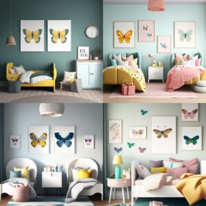 butterfly-themed room decor, butterfly art prints, butterfly kids room