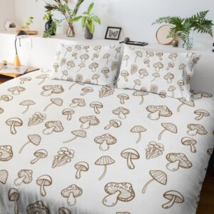 mushroom pattern bedding, mushroom-themed room bedding