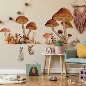 wall decals for a mushroom-themed room, mushroom decals, kids mushroom room