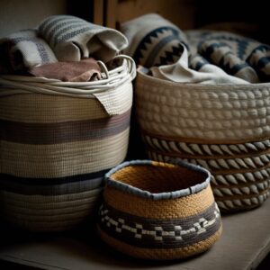 desert-themed room accents, woven baskets, southwest theme
