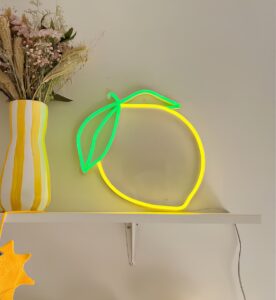 Lemon-themed neon night, lemon-themed bedroom