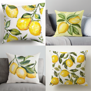 lemon-themed bedroom pillows