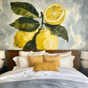 lemon-themed bedroom mural