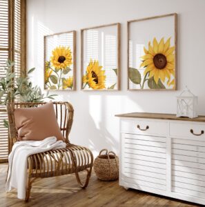 Sunflower-themed bedroom decor