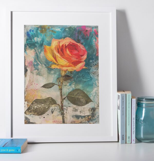 boho flower art print, rose digital art