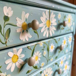 daisy-themed bedroom ideas, painted daisy furniture 