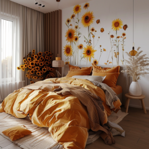 Sunflower-themed bedding, sunflower-themed bedroom ideas