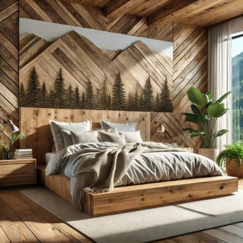 mountain shaped headboard, mountain bedroom decor, mountain bedroom ideas