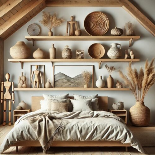 natural and modern outdoor themed bedroom, rustic modern bedroom