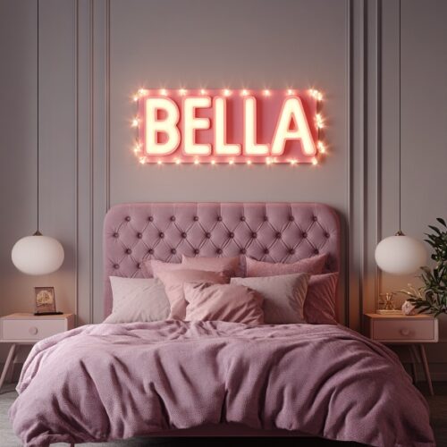 broadway-themed bedroom ideas, marquee name light, broadway room decor